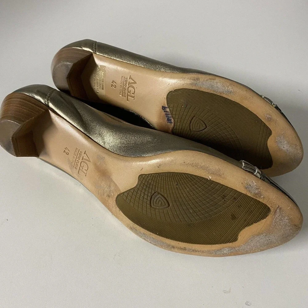 AGL Attilio Giusti Leombruni Pump Ballet Leather Gold Metallic Low Heel …
